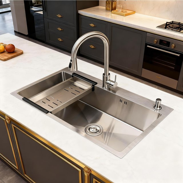 SUFAPRE Unterbau-Küchenspüle aus Edelstahl in Silber mit einer Schüssel, B/T/H: 80,0 x 50,0 x 22,0 cm - Bild 1
