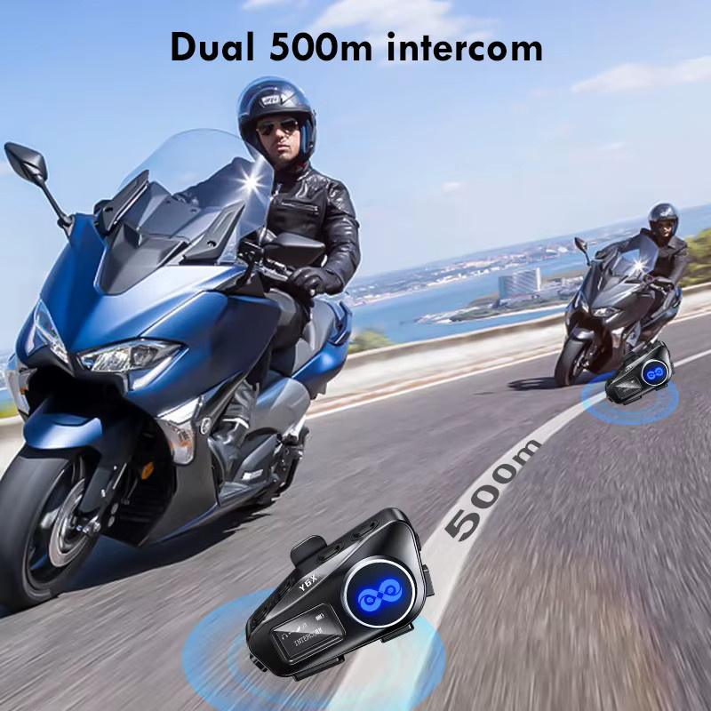 XINOWY Y6X Motorrad Bluetooth Helm Intercom Headset mit Musik-Sharing, Rauschunterdrückung, FM Radio und LED-Beleuchtung, Schwarz - Bild 4