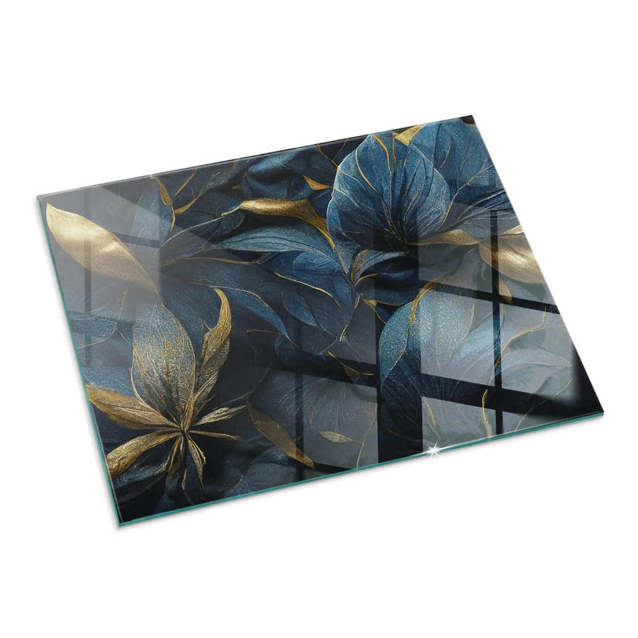 Tulup Glasplatte für Kamin mit Blätter-Textur in Marine Blau, B/H: 80 x 60 cm - Bild 2