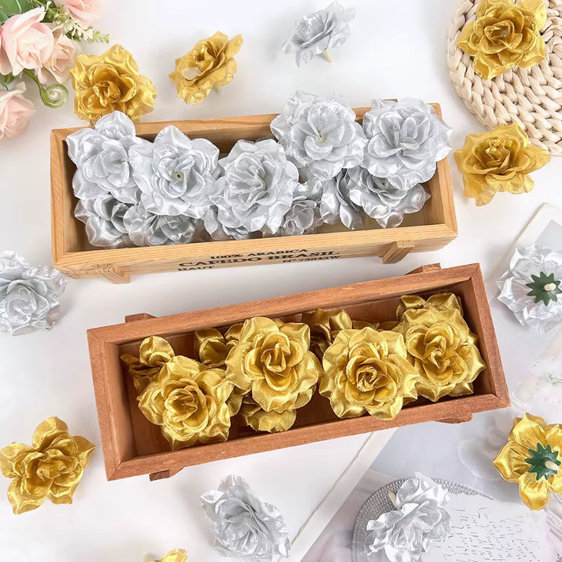 20 Stück Künstliche Seidenrosen in Gold und Silber von ZQCXLD für DIY-Dekorationen, Hochzeiten und Partys - Bild 2