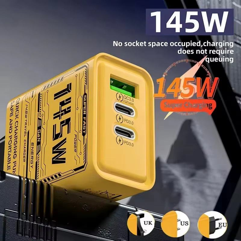 Xiaomi 145 W Schnellladegerät mit 3 Ports und USB-C PD für iPhone und Samsung in Gelb - Bild 2