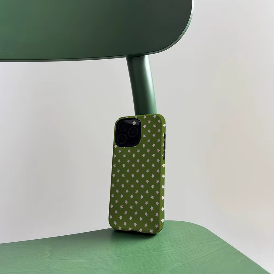 CaseLumi Matte Bumper MagSafe Schutzhülle für iPhone 17 16 15 14 13 Pro Max Stoßfeste PC Hülle in Olivgrün oder Rosa mit Sternen-Design - Bild 4
