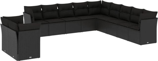 vidaXL 11-tlg Garten-Sofagarnitur aus Poly-Rattan mit Kissen in Schwarz - Bild 1