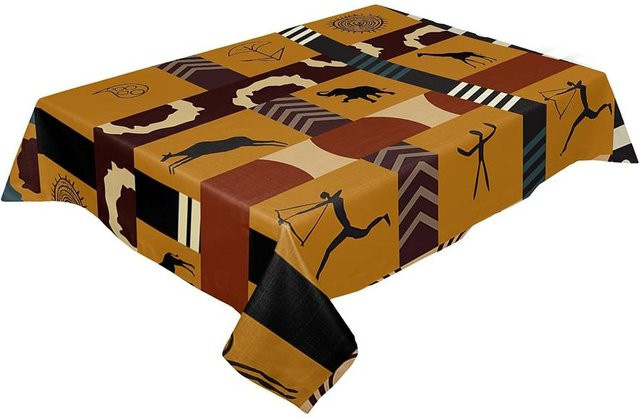 Wasserdichte rechteckige Tischdecke von Beau Maison mit afrikanischem Stamm-Print in Multicolour, B/T: 180 x 140 cm - Bild 1