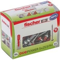 Fischer DUOPOWER Universaldübel aus Nylon in Grau und Rot, Durchmesser: 5 mm, Länge: 25 mm - Bild 1