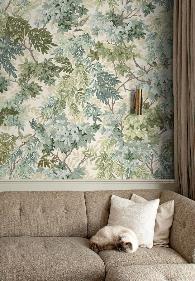 Isidore Leroy Tapete Les Oiseaux Forêt mit Natur- und Tiermotiven in Mehrfarbig, Vlies-Mural, Breite: 50 cm, Höhe: 330 cm - Bild 1