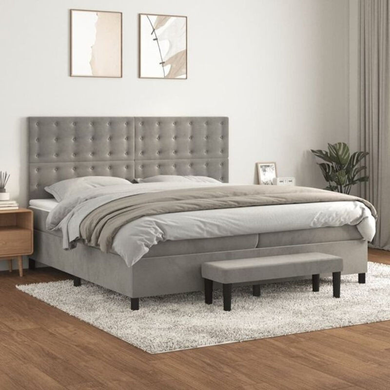 Vidaxl Boxspringbett mit Matratze in Grau aus Samt, B/T/H: 200 x 200 x 128 cm - Bild 1
