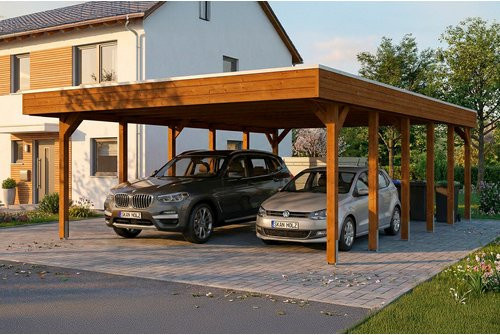 SKANHOLZ Carport Friesland aus Fichte mit Stahl-Dachplatten in Nussbaum Braun und Anthrazit, B: 546 cm, T: 860 cm - Bild 1