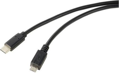 Renkforce USB 2.0 Kabel mit USB-C Stecker und Micro-USB Stecker, Schwarz, 1,00 m - Bild 1
