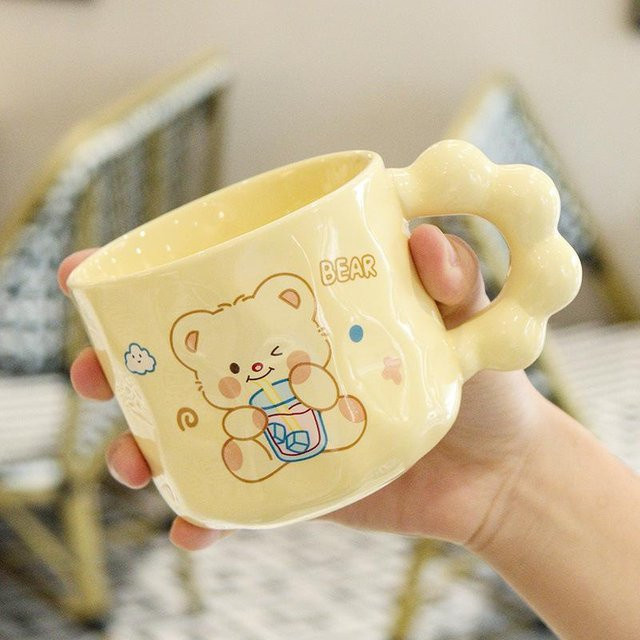 Keramiktasse mit Bär-Motiv, Deckel und Löffel von Yiran toy 1, beige, 350 ml - Bild 1