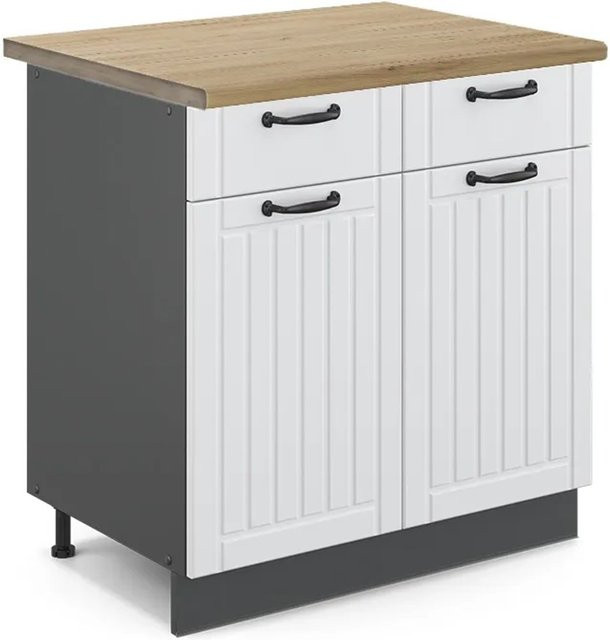 Vicco Küchenunterschrank Fame-Line in Weiß und Anthrazit mit Eiche-Optik im Landhausstil, Breite: 80 cm - Bild 1