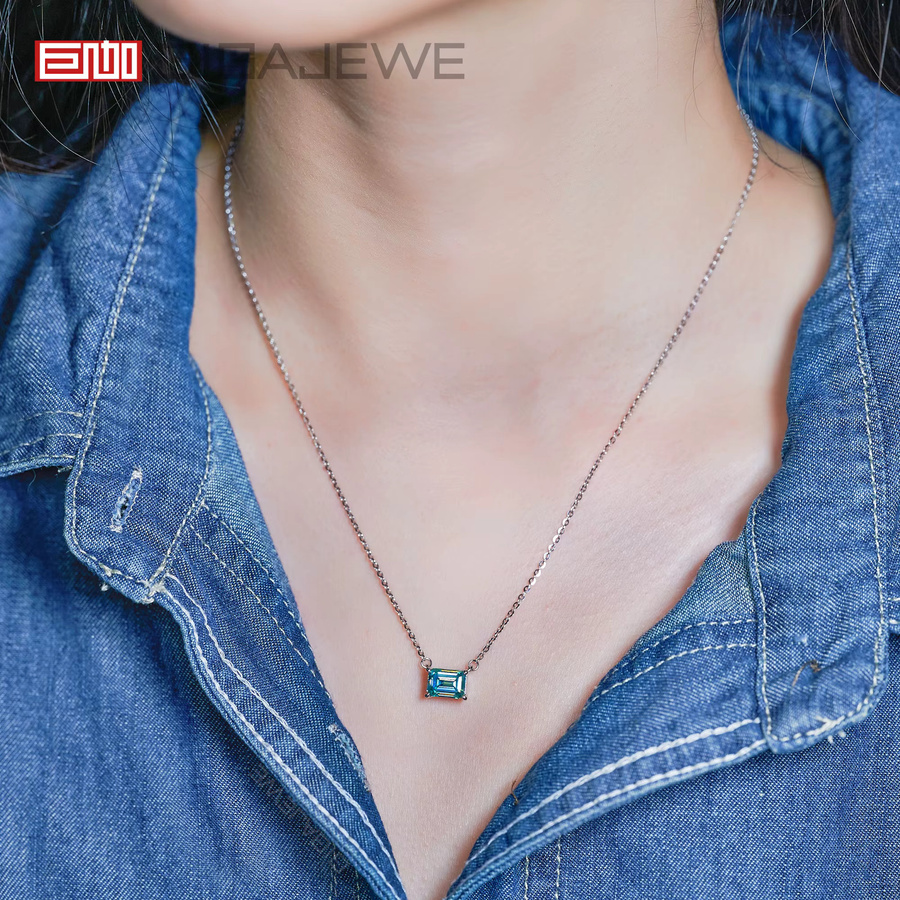 Gigajewe Halskette, Moissanit, Smaragd geschnitten, Cyan, Silber, Damen - Bild 2