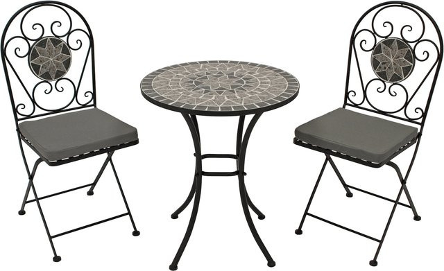 DEGAMO Bistroset SIENA 3-teilig aus Eisen in Schwarz mit Mosaik in Grau und Weiß - Bild 1