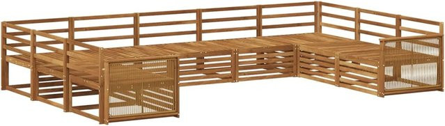 vidaXL Outdoor-Sofagarnitur aus Akazie Massivholz in Natur Braun, 9-teiliges U-Shape Set mit modernem Latten-Design - Bild 1