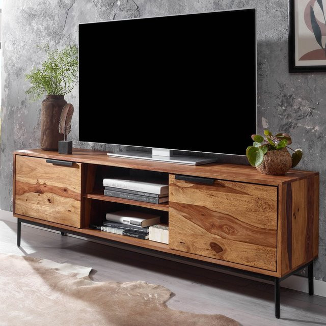 Finebuy TV-Board Lowboard aus Sheesham Massivholz in Braun, B/H/T: 147 x 51 x 38 cm - Bild 1