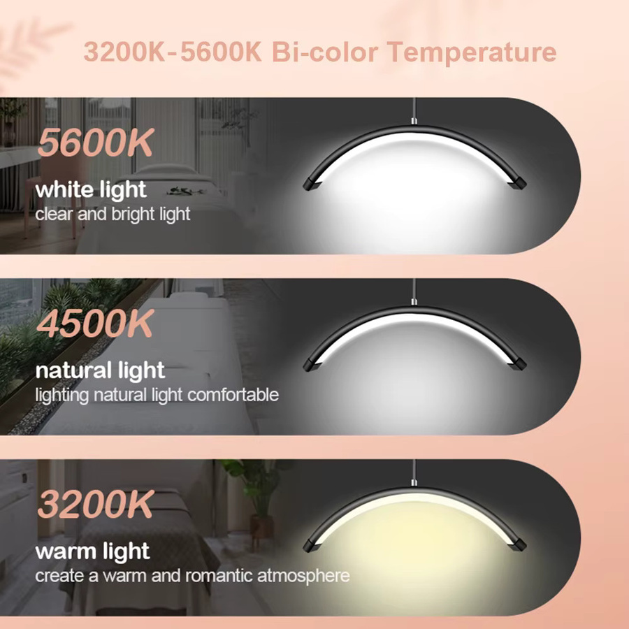 Andoer HD-M6X 36 W Boden-LED-Videoleuchte in Schwarz, halbmondförmiges dimmbares Fülllicht mit Metalllichtständer, Höhe: 180 cm - Bild 2
