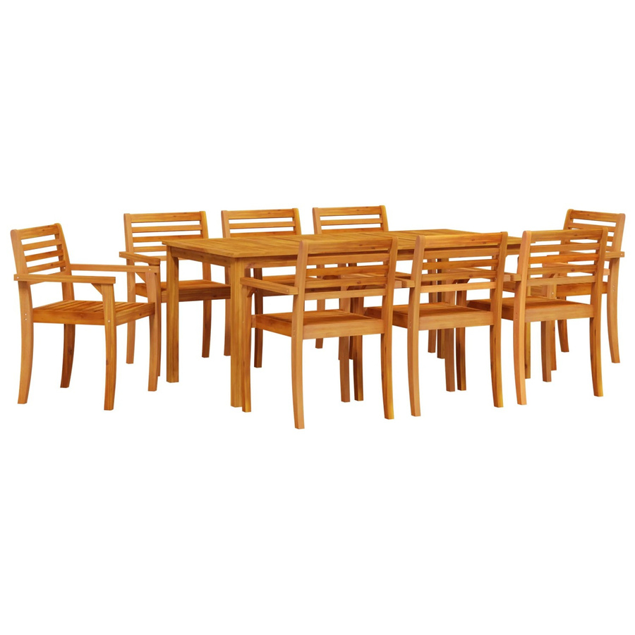 vidaXL 9-teiliges Garten-Esszimmer-Set aus massivem Akazienholz in Braun, rustikaler Esstisch mit 8 Stühlen für Garten, Terrasse und Balkon, B/T/H: 200 x 100 x 75 cm - Bild 2