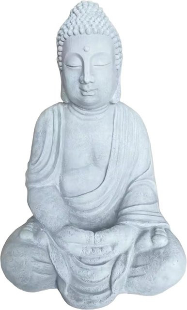 Wetterfeste Zen Buddha Figur von Relaxdays aus Polyresin in Hellgrau, Höhe: 71 cm, Breite: 49 cm, Tiefe: 34 cm - Bild 1