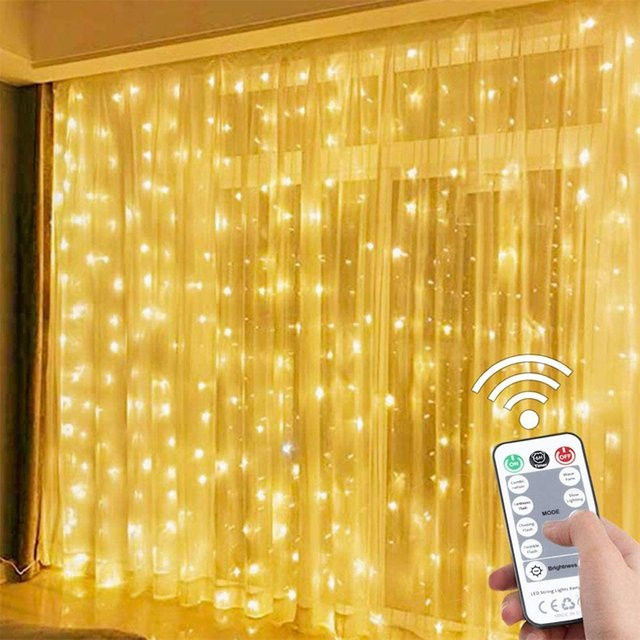 LED Vorhang Girlande Lichterkette von OKAL RED EAST in Weiß mit Fernbedienung, Warmweiß, für Weihnachtsdekoration, Silvester und Hochzeiten - Bild 1