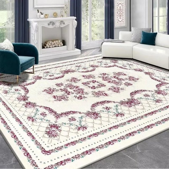 Karpetti Vintage Wohnzimmerteppich mit floralem Design, rutschfest und waschbar, B/T: 60 x 90 cm, Rosa/Grau/Mehrfarbig - Bild 1