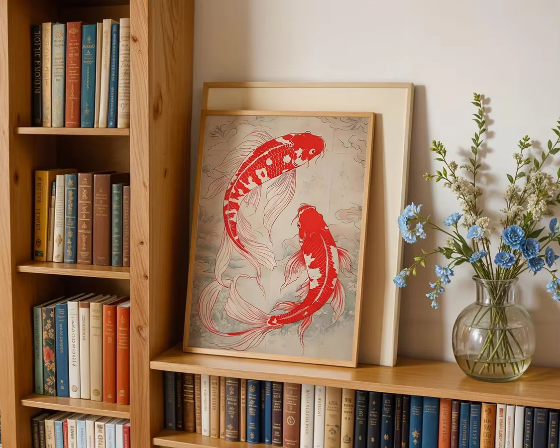 SHENCHEN Wandposter Roter Koi-Fisch im japanischen Ukiyo-e-Stil als orientalisches Wandbild aus Papier - Bild 6
