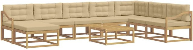 vidaXL Outdoor-Sofagarnitur aus massivem Akazienholz in L-Form, 9-teiliges Set in Weiß und Beige mit UV-beständigen Polstern - Bild 1