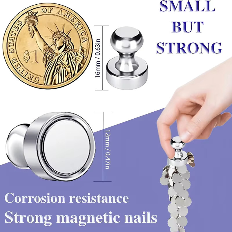 Mognot Magnetische Push-Pins aus Metall in Silber für Kühlschrank, Whiteboard und Büro - Bild 2