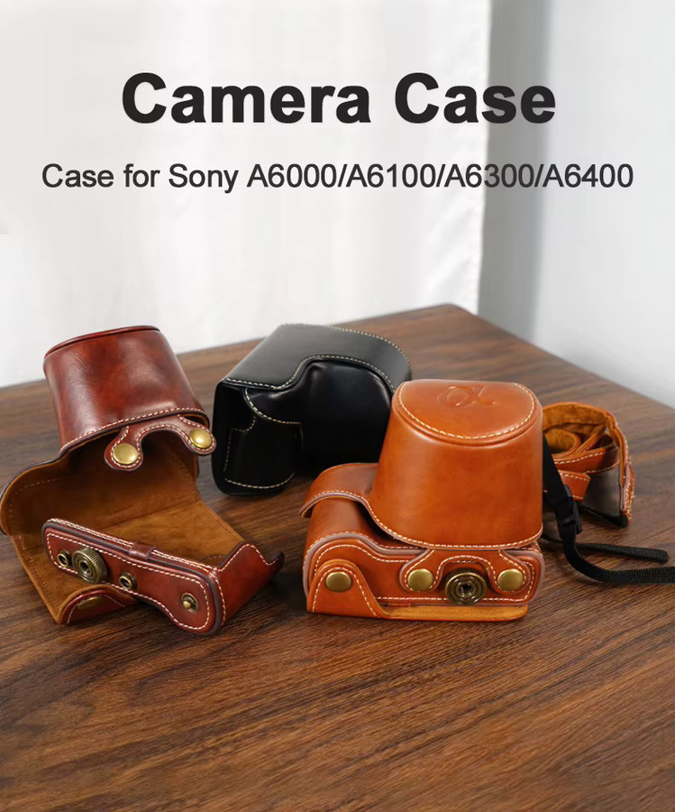 NiYi Retro-Ledertasche als Kameratasche für Sony A6000 A6100 A6300 A6400 in Braun mit Schulter- und Nackengurt - Bild 2