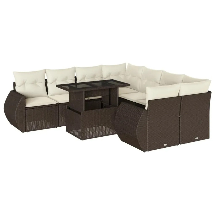 vidaXL 9-teilige Garten-Sofagarnitur aus Poly-Rattan in Braun mit cremeweißen Kissen - Bild 2