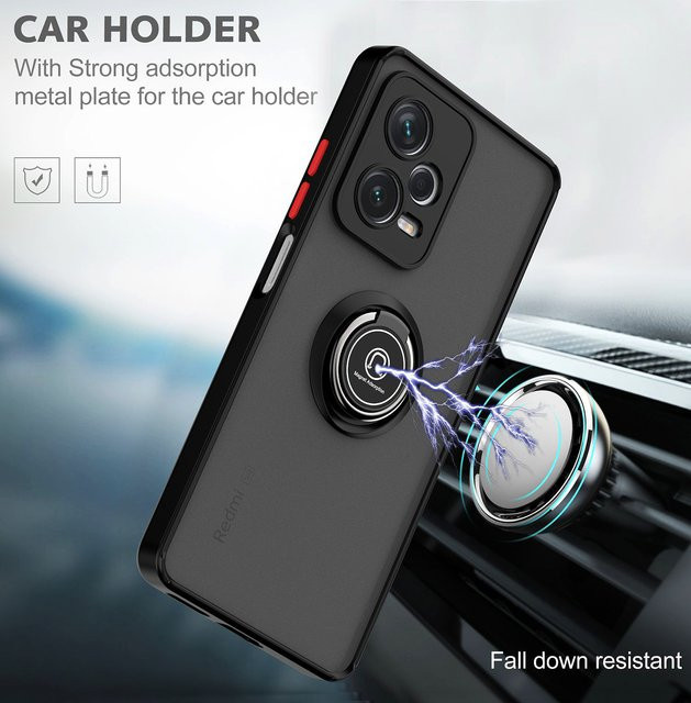 Xiaomi Redmi Note 12 Pro Plus 5G Hülle mit Metallring-Halter aus Silikon und Matt-Hartschale in Blau - Bild 1
