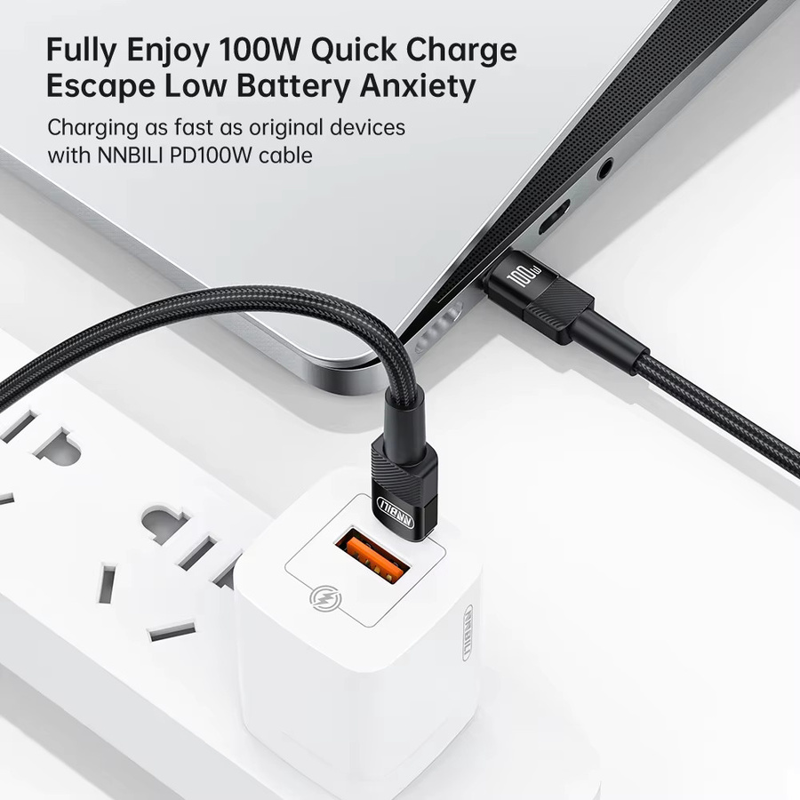 NNBILI USB-C auf USB-C Kabel 100W PD 3.0 Quick Charge 4.0 Schnellladekabel in Schwarz - Bild 4