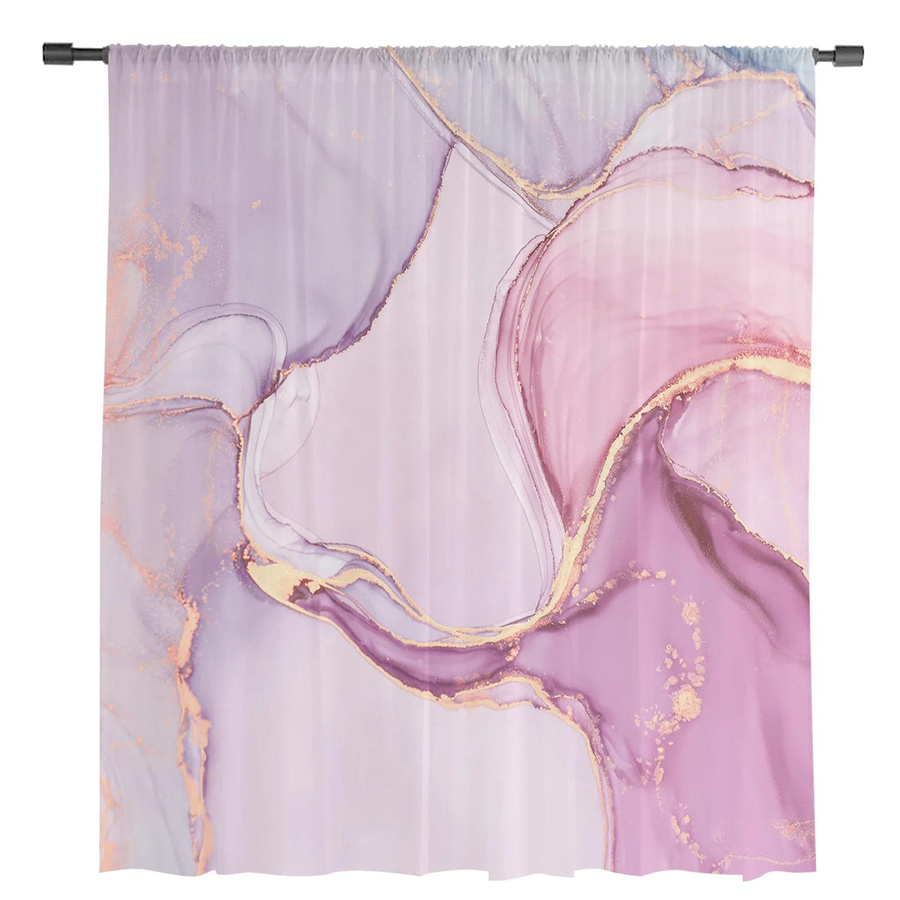 Yiran Furniture Transparente Vorhänge in Rosa mit Marmor Farbverlauf aus Tüll, Voile und Organza, Breite: 135 cm, Höhe: 137 cm - Bild 2