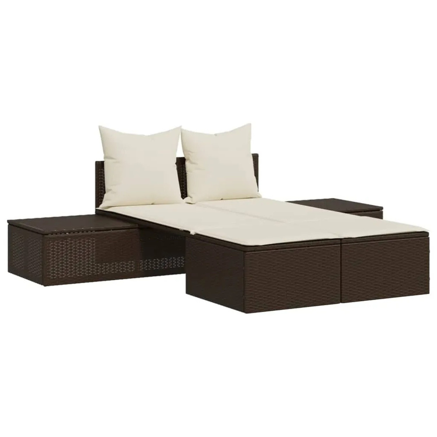 vidaXL Doppel-Sonnenliege aus Poly Rattan mit Auflagen in Braun, B/T/H: 104 x 162 x 30 cm - Bild 2