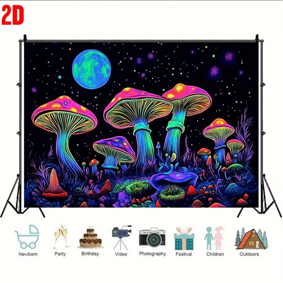 VIKAMA Neon-Fluoreszierender Pilzwald Wandteppich, Psychedelische Wandkunst in Multicolour, B/H: 60 x 40 cm - Bild 3