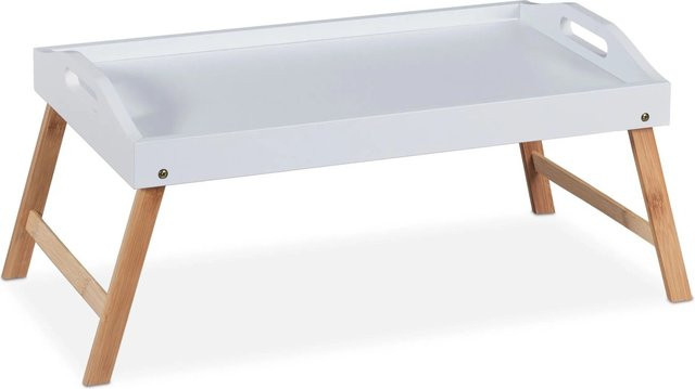 Klappbares Betttablett von Relaxdays aus Bambus und MDF in Weiß und Natur, B/T/H: 55,5 x 24 x 30 cm - Bild 1