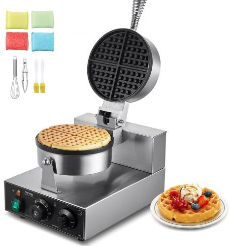 VEVOR Kommerzielles Waffeleisen aus Edelstahl in Silber, 1230 W belgisches Waffeleisen mit Antihaftbeschichtung, Temperatur- und Zeitschaltuhr für Restaurants und Bäckereien - Bild 1