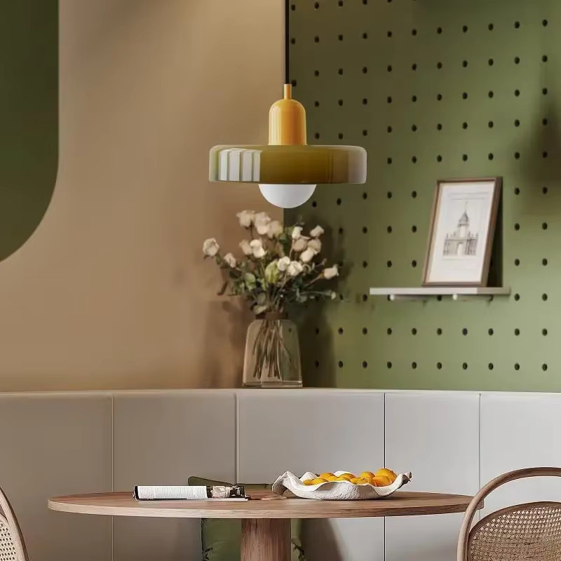 BAIHUAN LED Glas Pendelleuchte Nordic Design in Bunt, Moderne Vintage Kronleuchter für das Wohnzimmer, Durchmesser: 35 cm - Bild 2