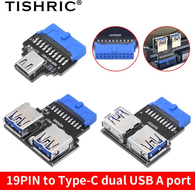 TISHRIC 19Pin zu Typ-C USB 3.0 Konverter Interner Header zu USB 3.1/3.2 Typ C Adapter für PC Motherboard Stecker Riser - Bild 1