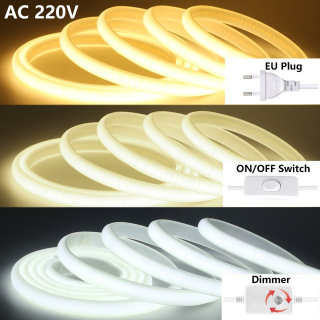 GAHADA COB-LED-Streifen Set in Natural White, 220 V, wasserdicht, dimmbar mit Stecker und Dimmer, selbstklebend, ideal für Garten-Dekoration - Bild 1