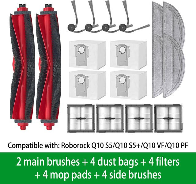 Roborock Zubehör Set für Roboterstaubsauger mit Hauptbürste, Seitenbürste, Mopp, Staubbeutel und Filter für Q10 S5, Q10 S5+, Q10 VF und Q10 PF - Bild 1