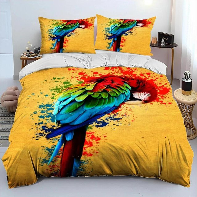 Bettwäsche-Set mit buntem Papageien-Aras-Motiv von Binchi Fitness, bestehend aus Bettbezug und Kissenbezug, Mehrfarbig, B/H: 172 x 218 cm - Bild 1