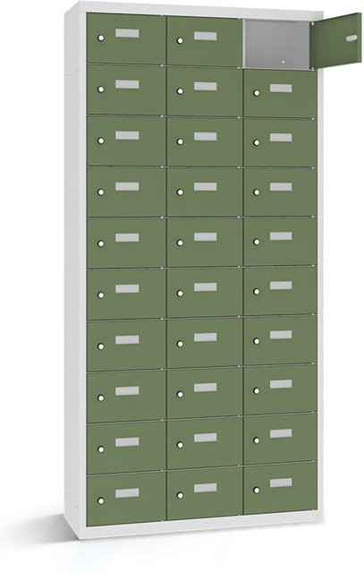 rotstahl Wertfachschrank mit 30 Fächern in Hellgrün und lichtgrauem Korpus, B/T/H: 87.5 x 50 x 180 cm - Bild 1