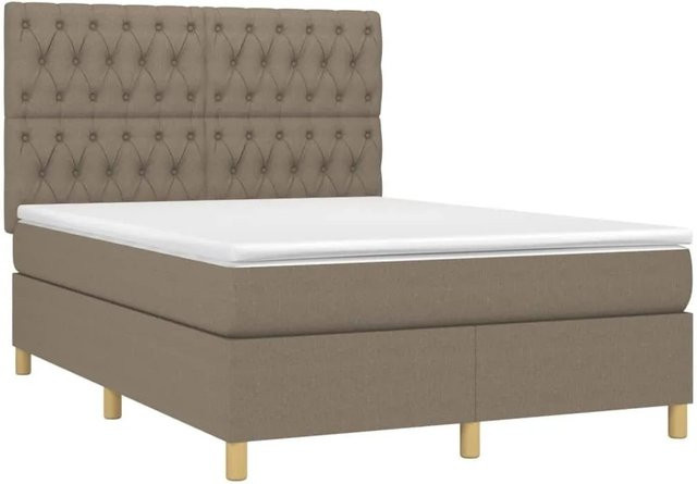 vidaXL Boxspringbett mit Matratze in Beige, Hybrid-Bett mit LED-Unterbettbeleuchtung und USB-Anschluss, B/T: 140 x 190 cm - Bild 1