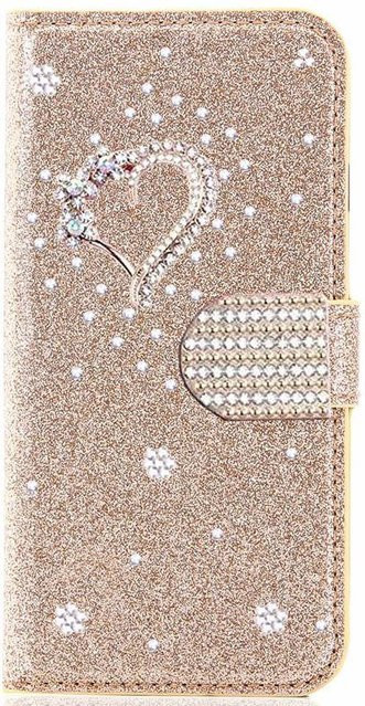 Glitzernde Klapphandyhülle aus Leder in Rosa für Apple iPhone Modelle - Bild 1