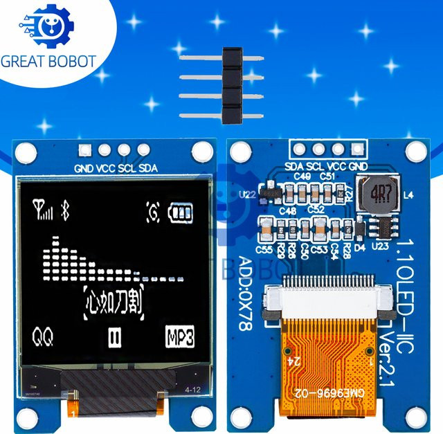 Baishundianzi SH1107 OLED-Bildschirm 1,1 Zoll Weiß mit 4PIN SPI und 7PIN Schnittstelle für Arduino-Projekte, B/H/T: 96 x 96 mm - Bild 1