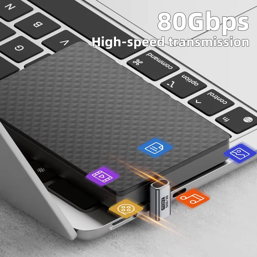 BSN USB-C Winkeladapter USB4.0 mit 80Gbps Hochgeschwindigkeit, PD 240W Ladeanschluss und 8K 60Hz Unterstützung, U-förmig und gerade Ausführungen für Macbook und iPhone 15/16 - Bild 3