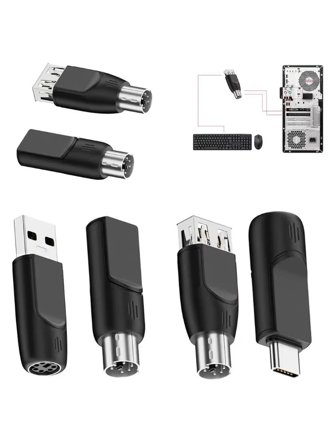 BSN USB-A und USB-C auf PS2 Adapter Konverter für Tastatur und Maus in Schwarz - Bild 6