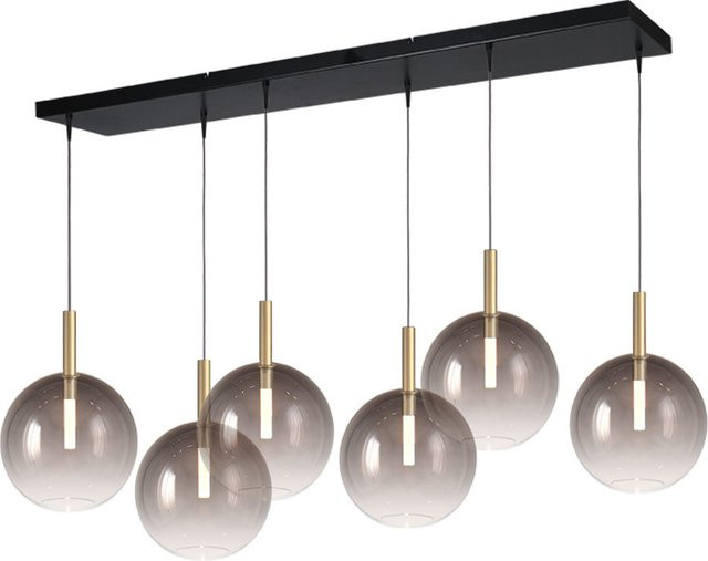 Masterlight Lido LED-Pendelleuchte 6-flammig in Gold mit rauchgrauen Glaselementen - Bild 1