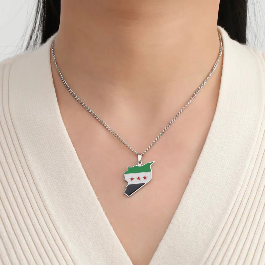 LIKGREAT Halskette mit Syrien Karte Flagge Anhänger, Edelstahl, Unisex - Bild 3