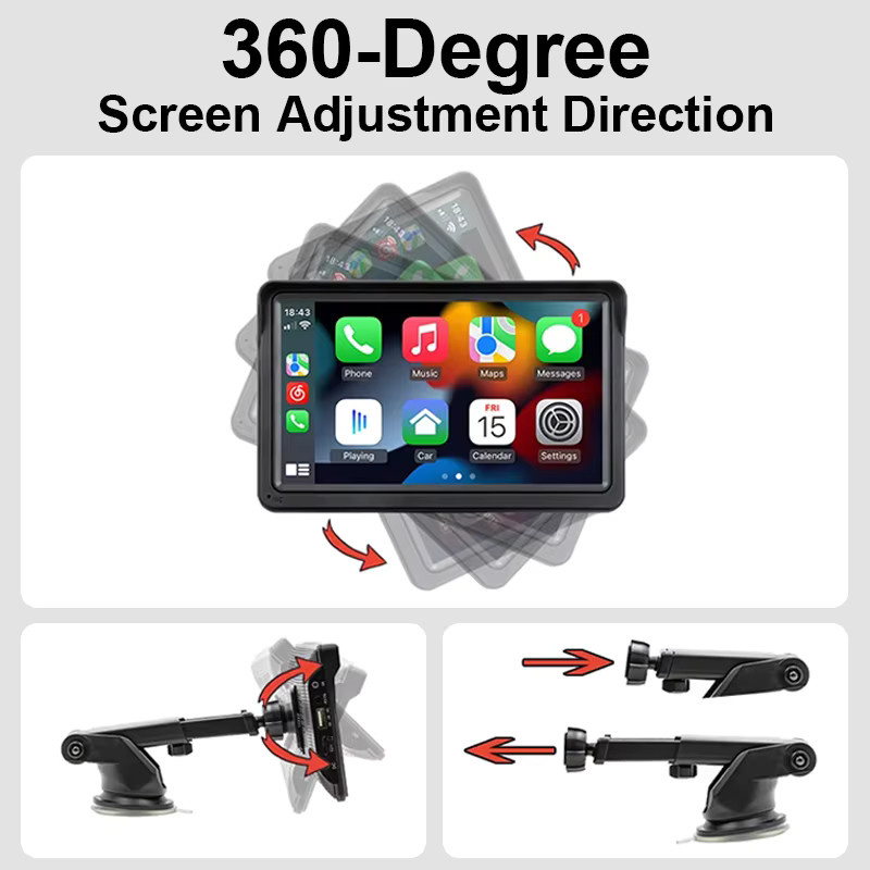 Hippcron 7 Zoll Autoradio Multimedia Videoplayer mit drahtlosem Carplay und drahtlosem Android Auto, tragbarer Universal-Touchscreen, Schwarz - Bild 5